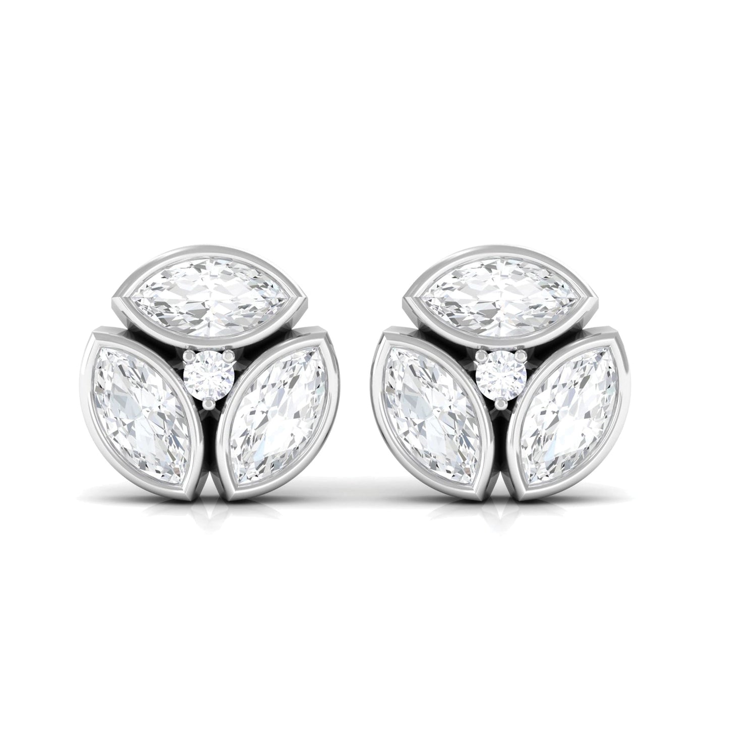 Bezel Set Natural Diamond Cluster Stud Earrings