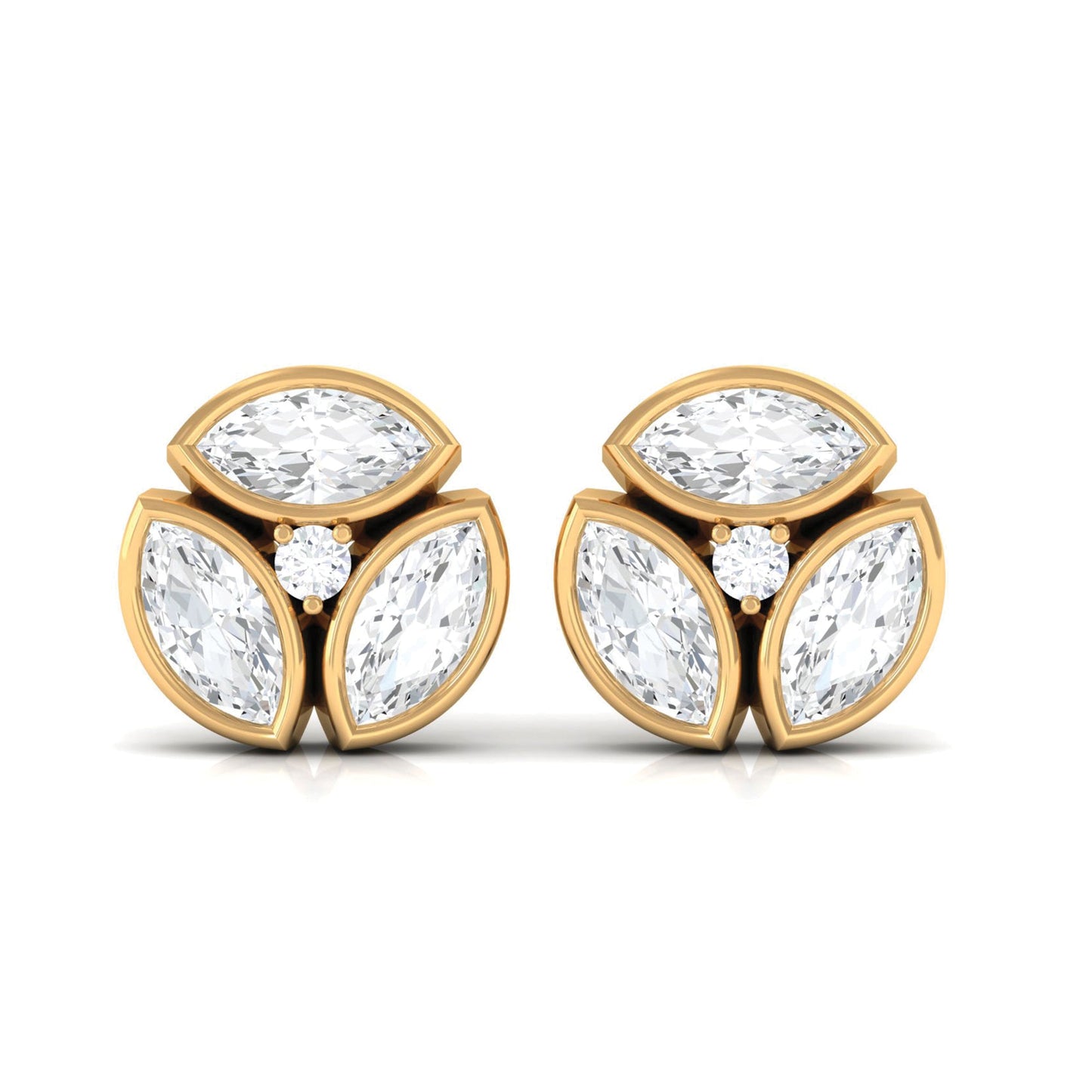 Bezel Set Natural Diamond Cluster Stud Earrings