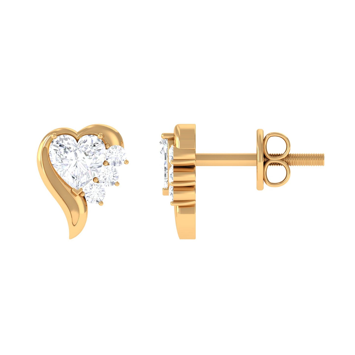 Certified Natural Diamond Heart Earrings with Screw Back