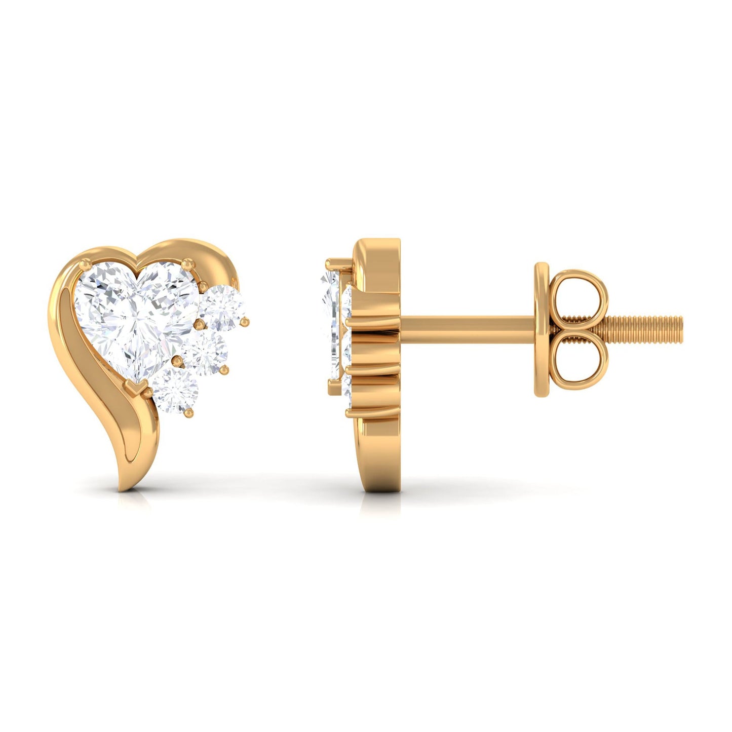 Certified Natural Diamond Heart Earrings with Screw Back