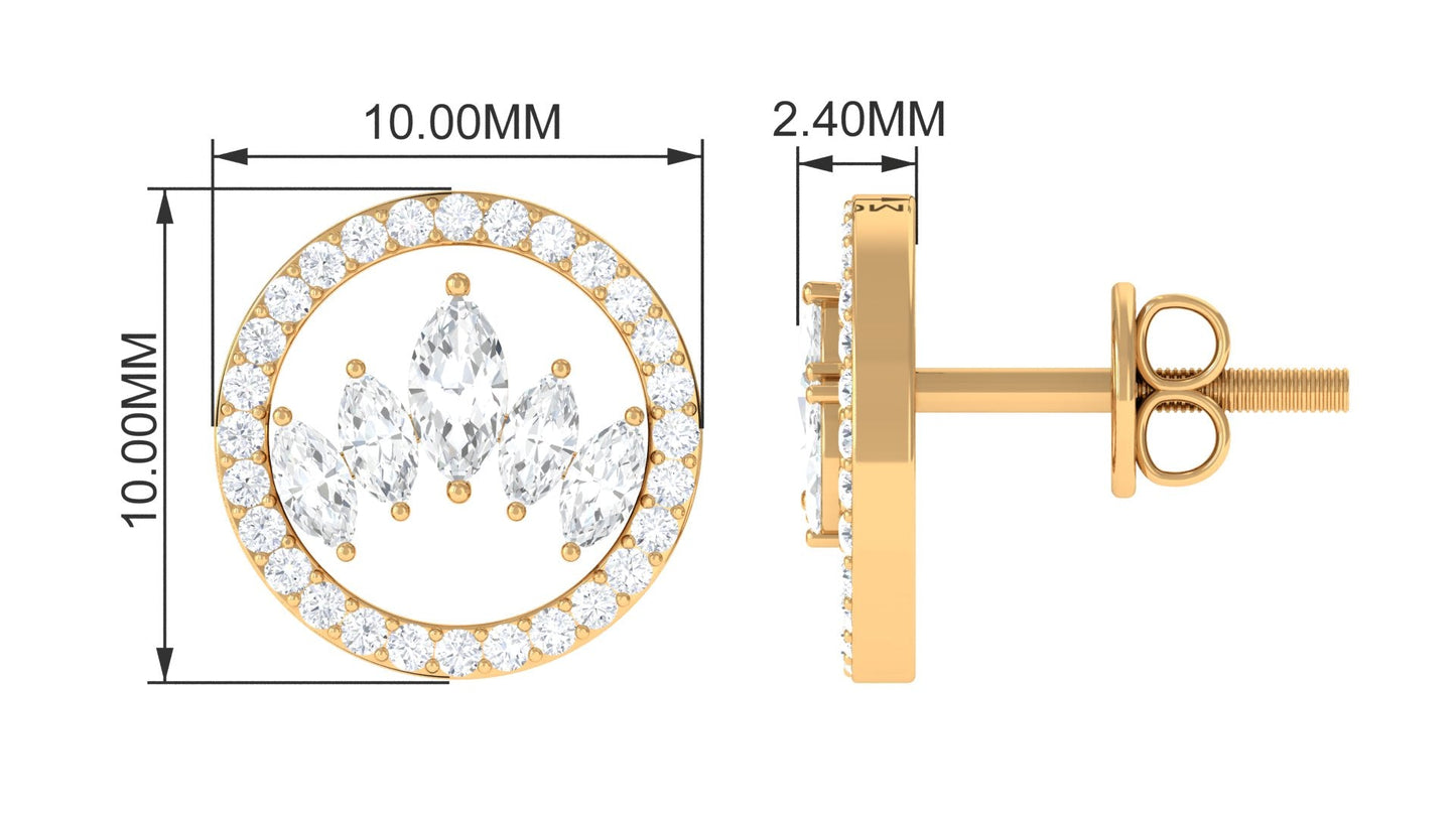 Natural Diamond Big Stud Earrings with Screw Back