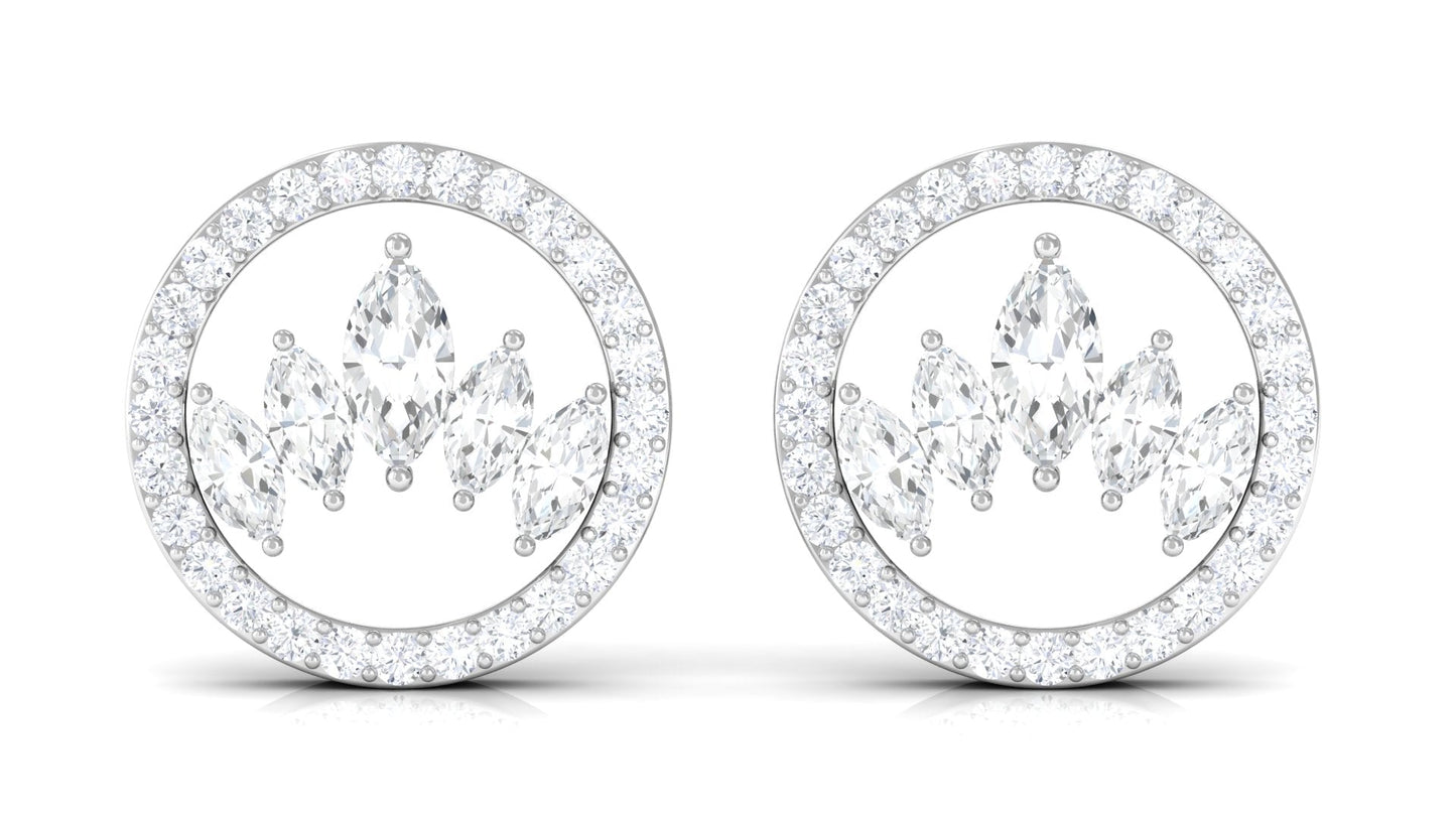 Natural Diamond Big Stud Earrings with Screw Back