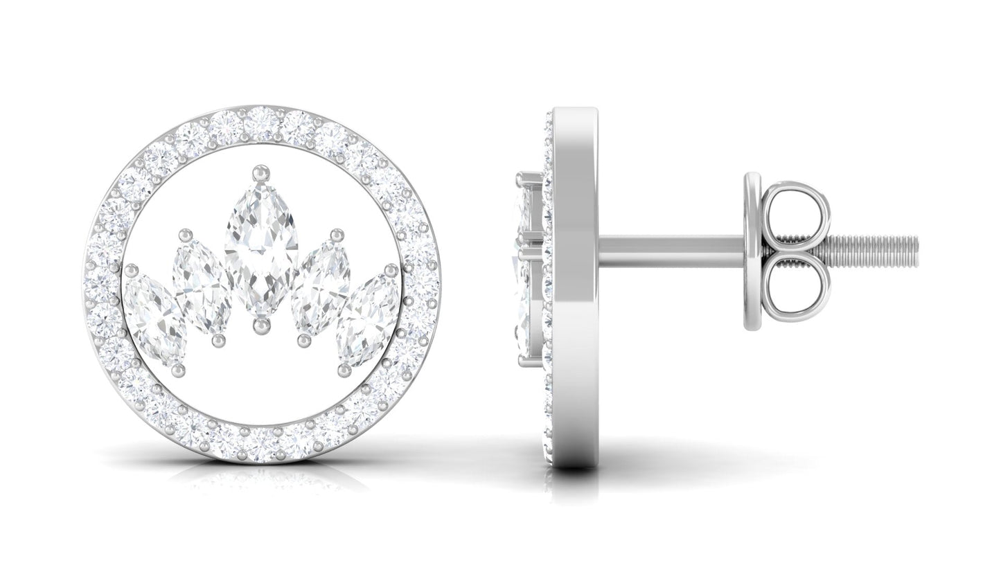 Natural Diamond Big Stud Earrings with Screw Back