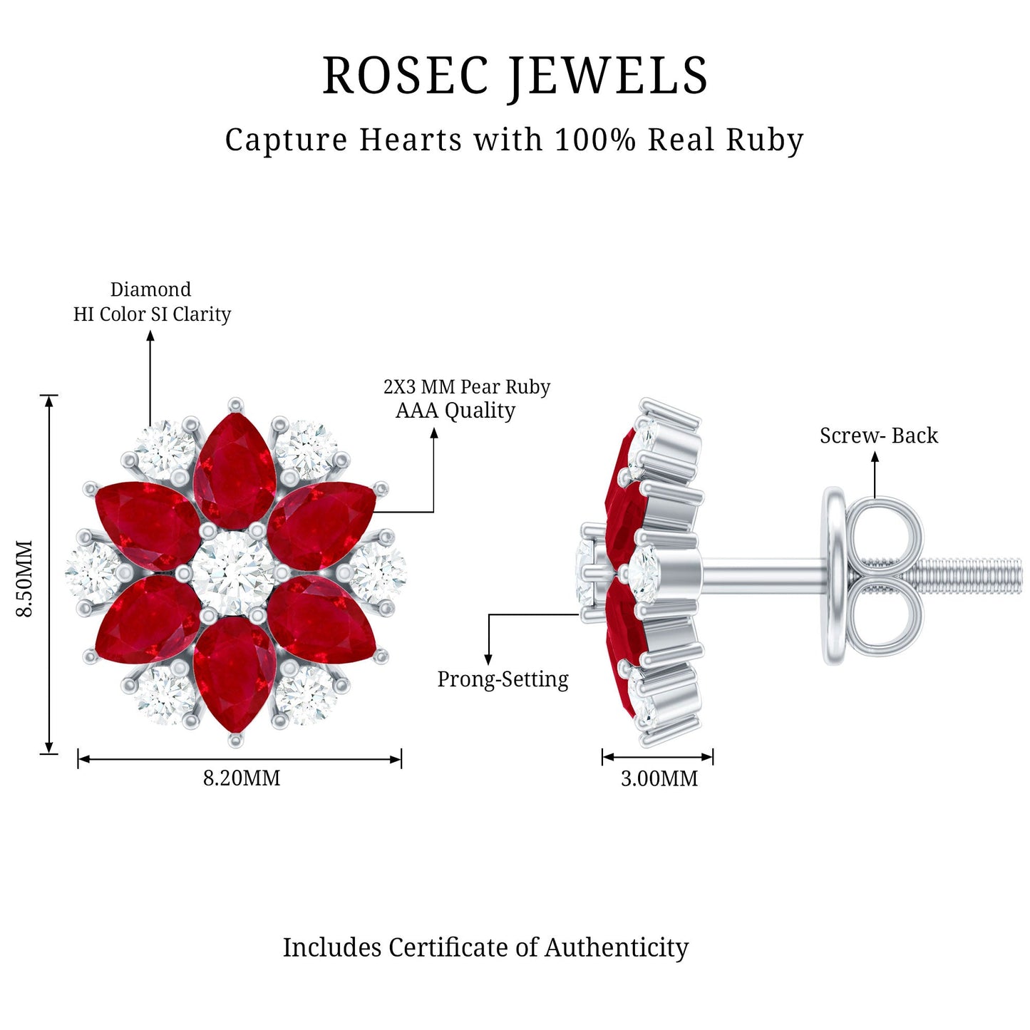 Pear Cut Ruby and Diamond Vintage Flower Earrings