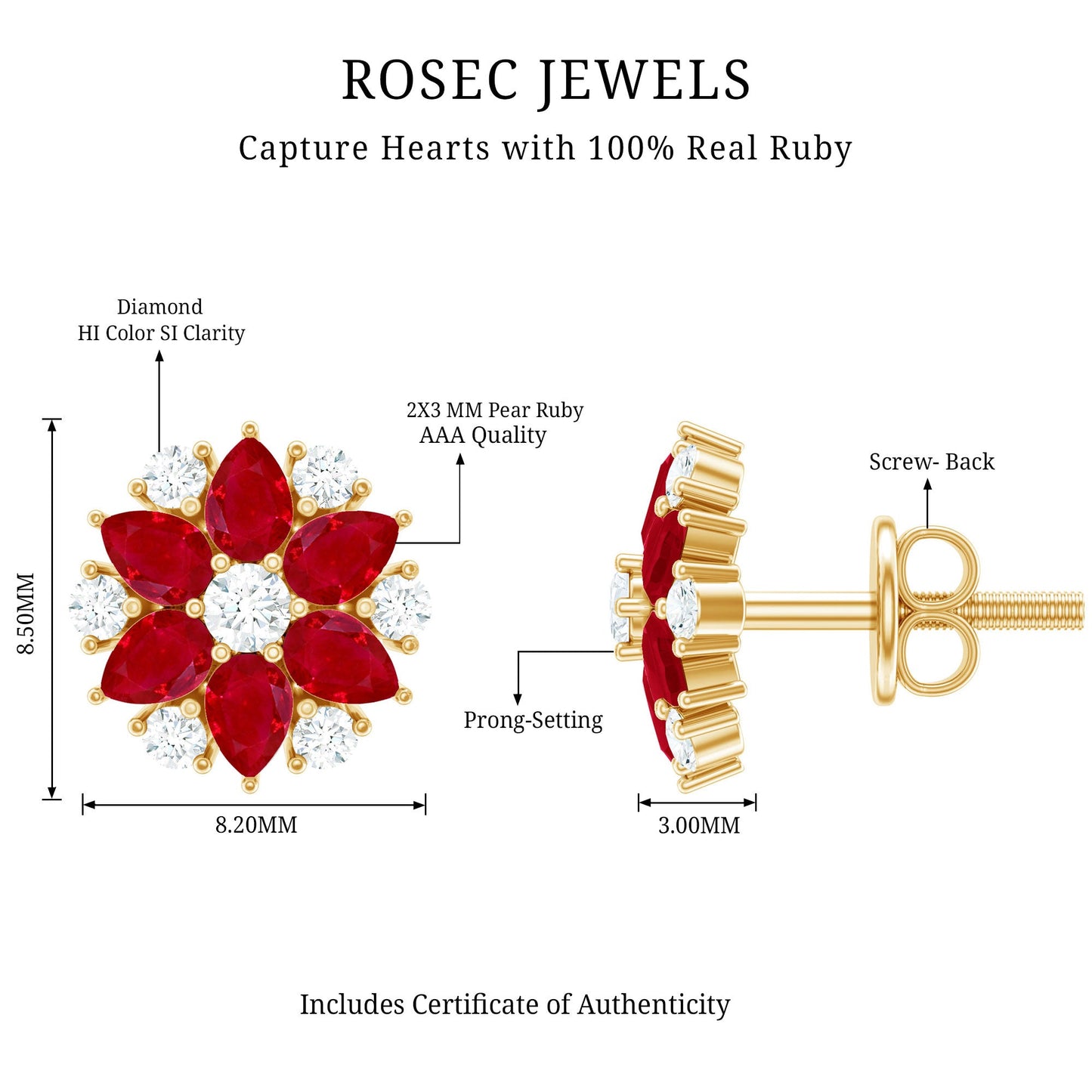Pear Cut Ruby and Diamond Vintage Flower Earrings