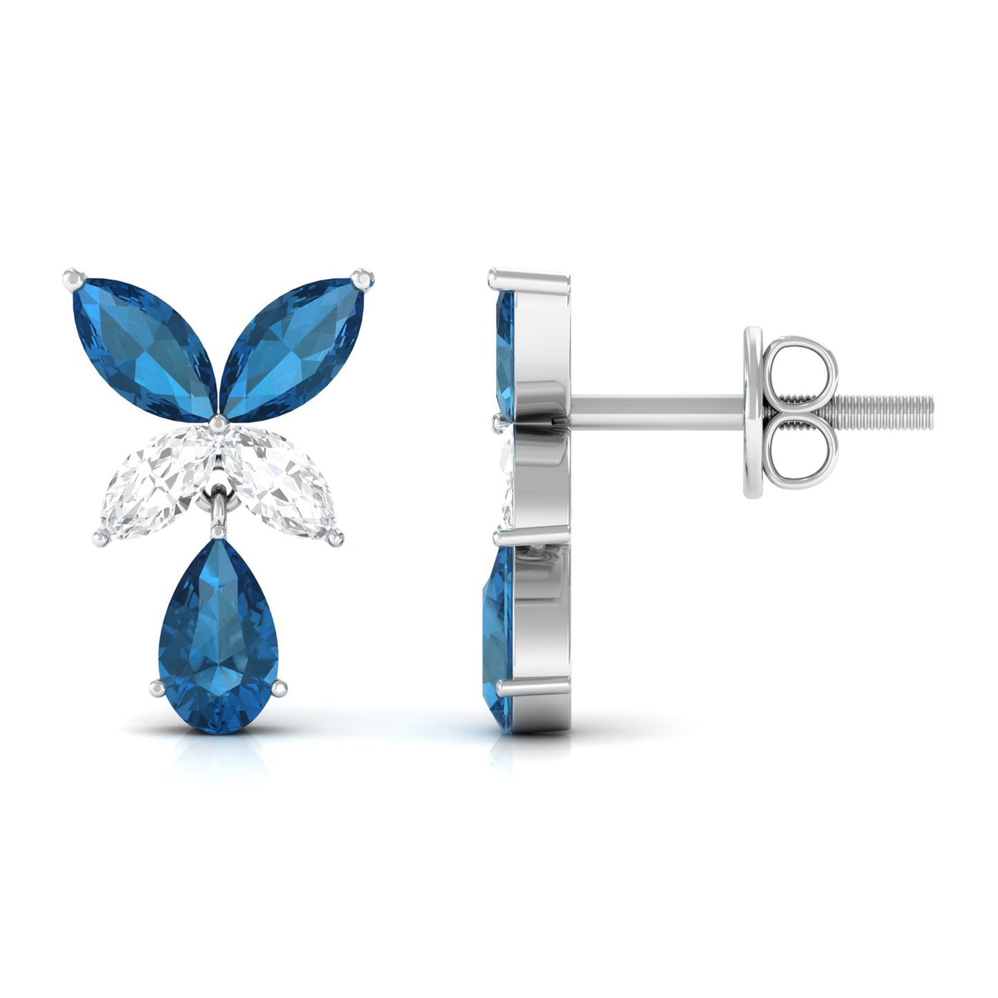 London Blue Topaz and Diamond Flower Drop Earrings