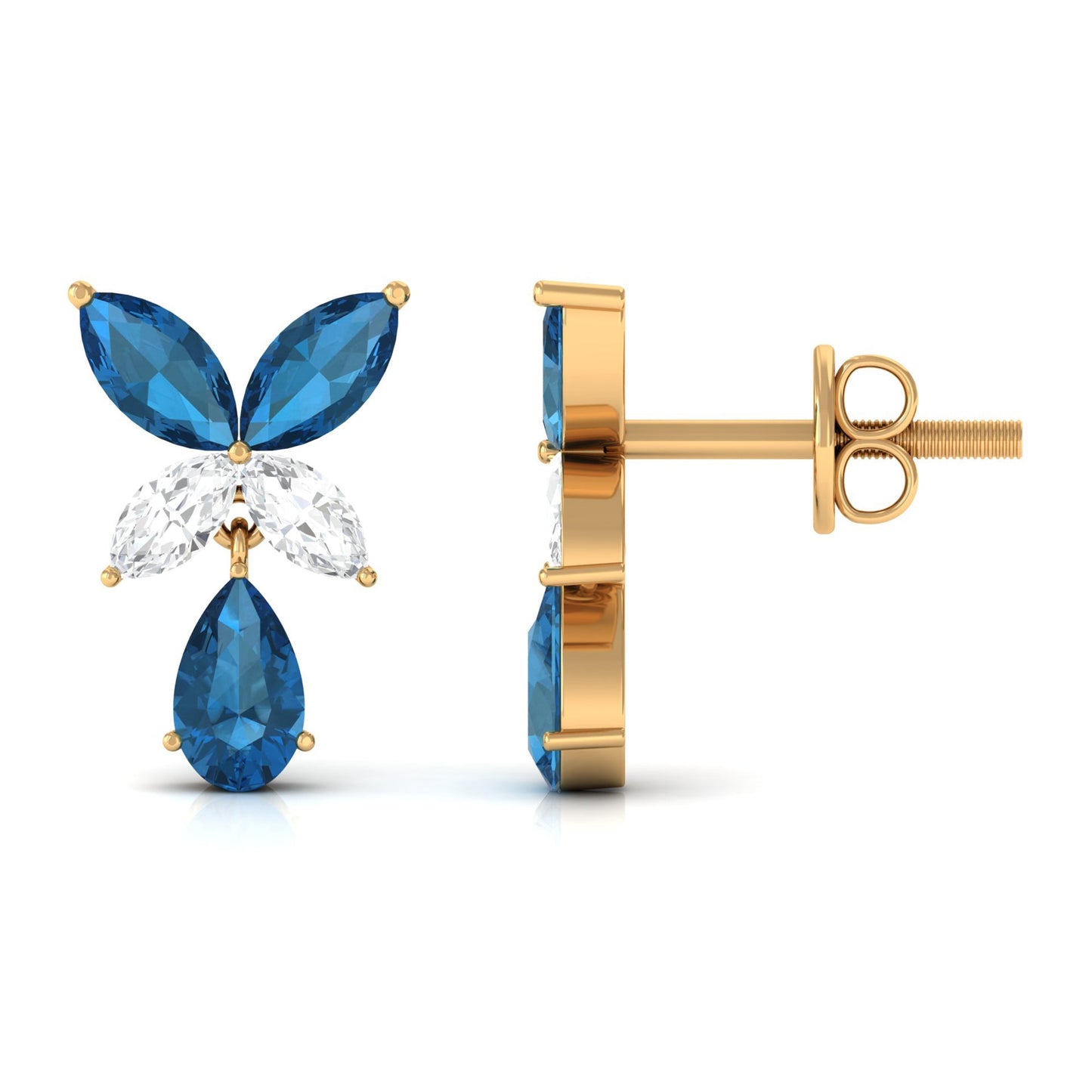 London Blue Topaz and Diamond Flower Drop Earrings