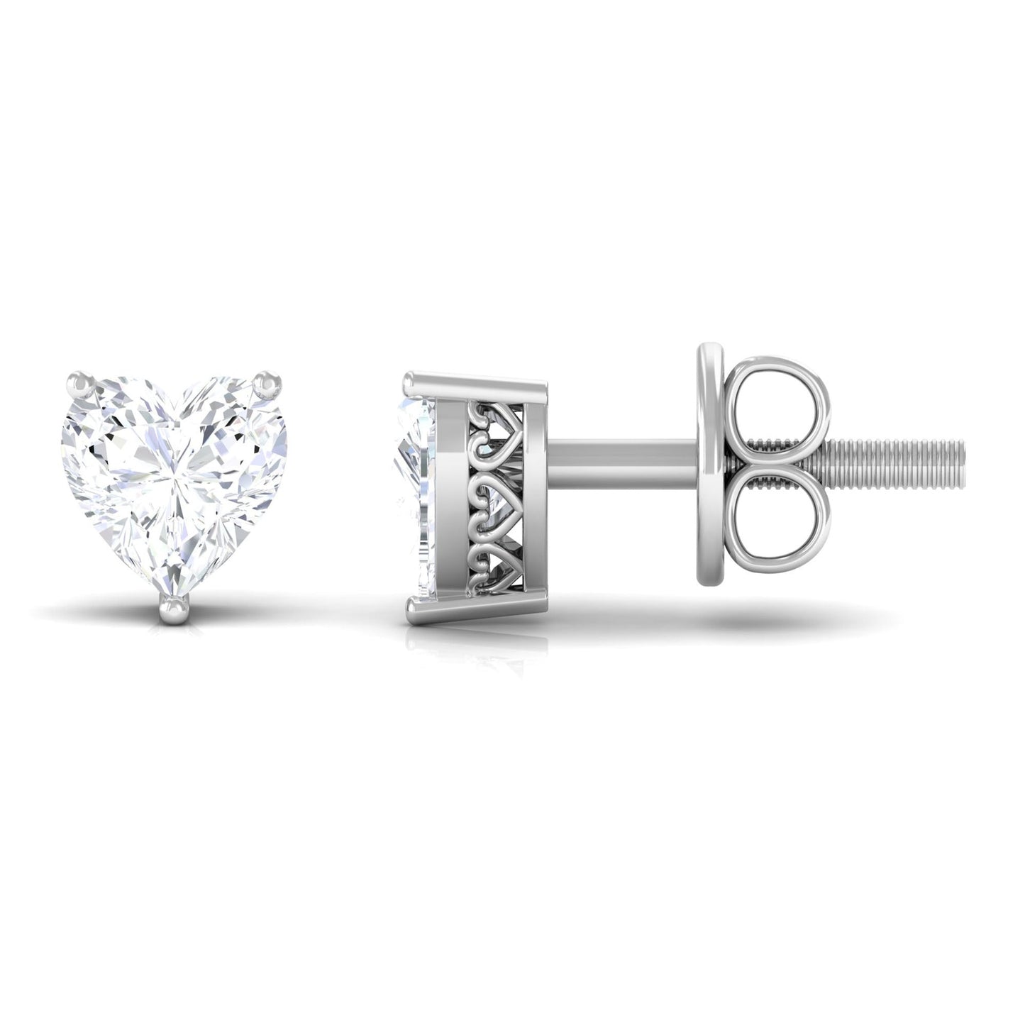 Certified Real Diamond Heart Shaped Earrings with Screw Back