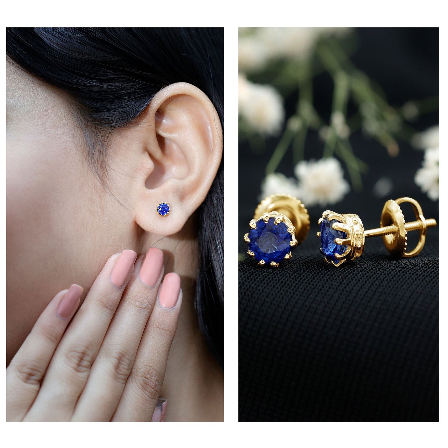 1.9 Carat Blue Sapphire Solitaire Vintage Earrings for Women