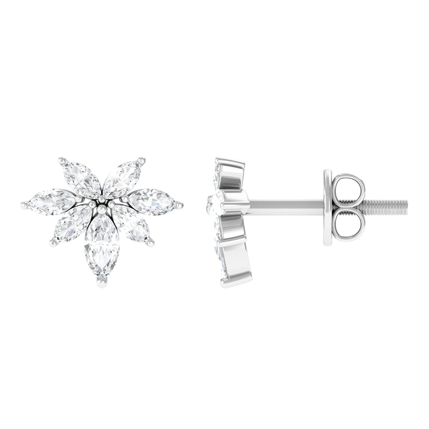 Marquise Cut Real Diamond Cluster Flower Stud Earrings