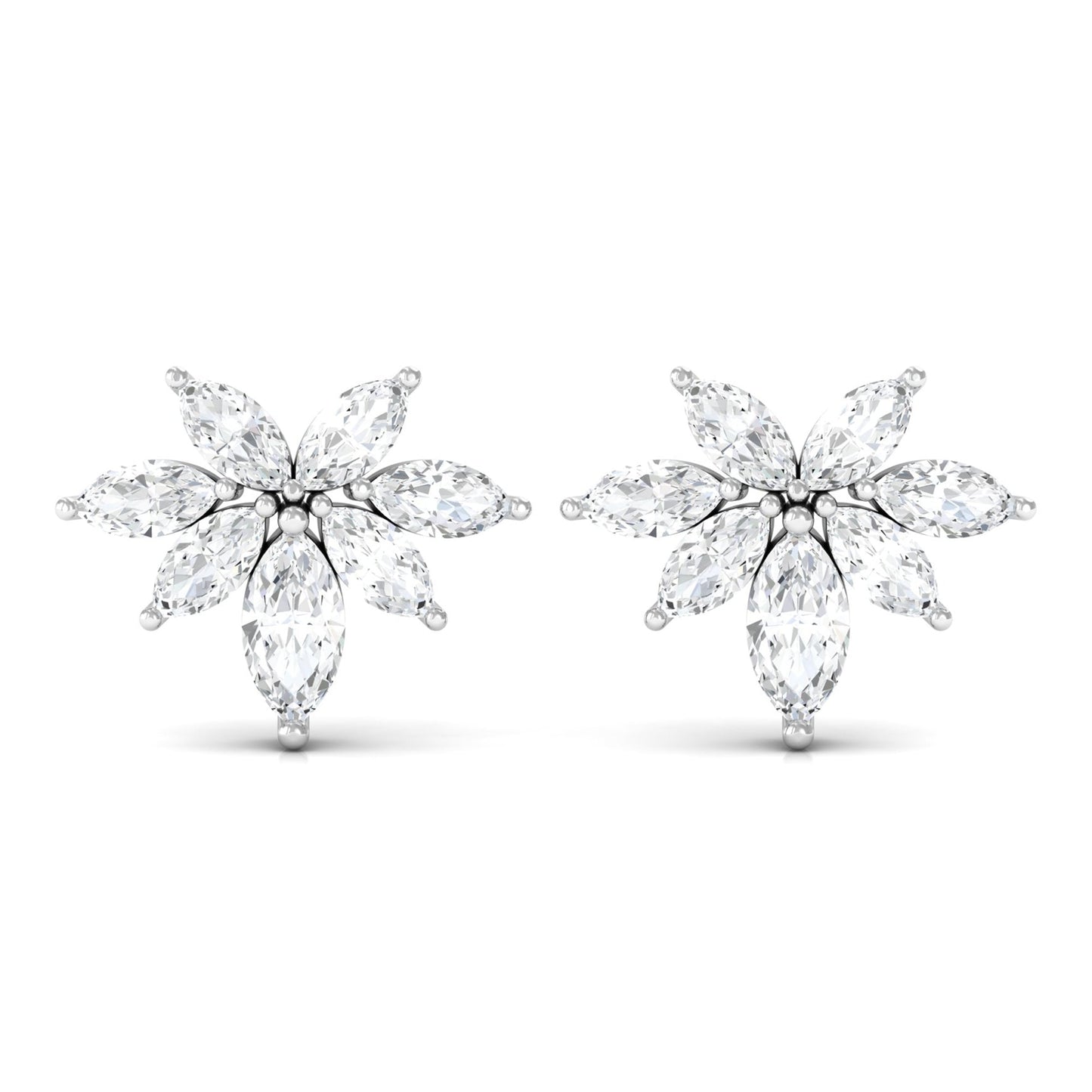 Marquise Cut Real Diamond Cluster Flower Stud Earrings