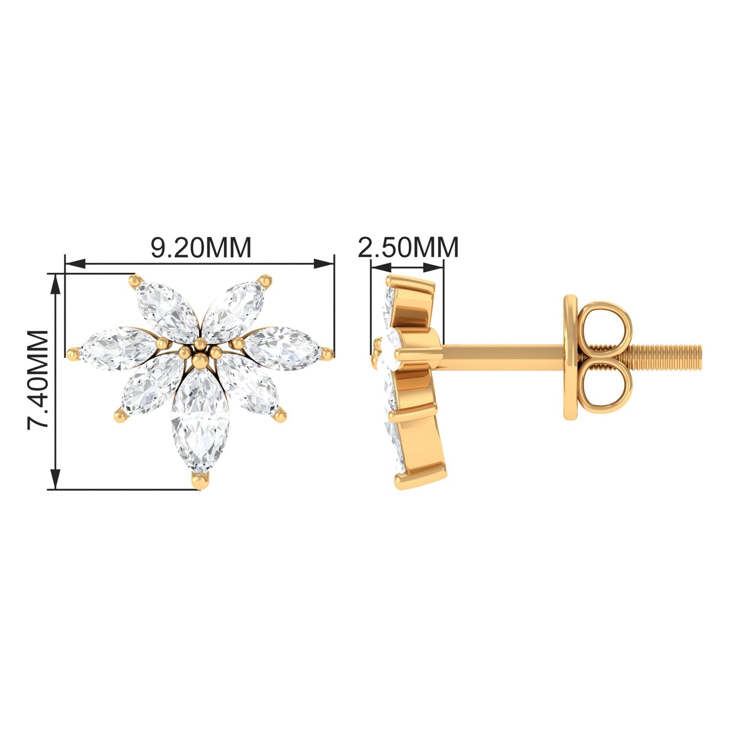 Marquise Cut Real Diamond Cluster Flower Stud Earrings