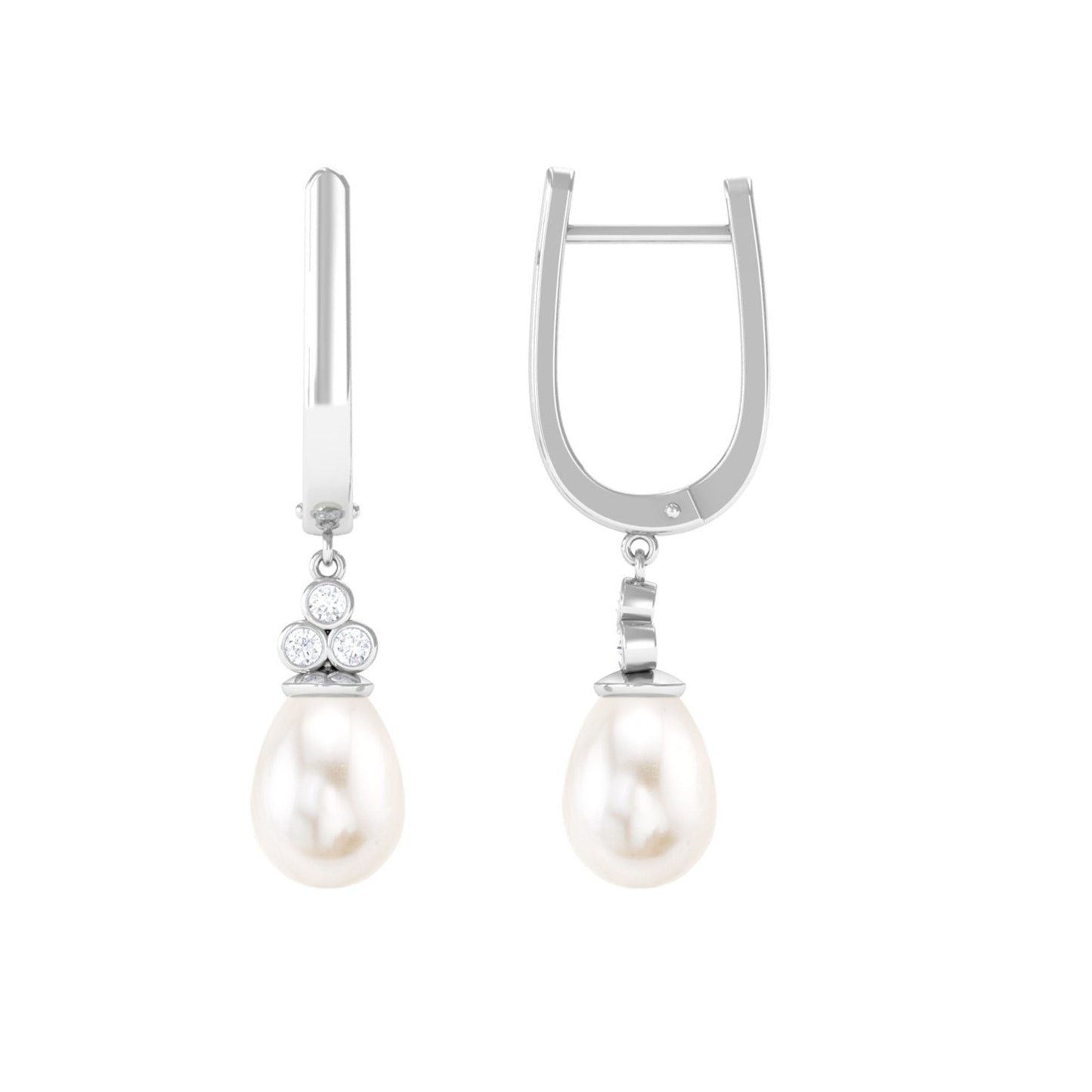 Cultured Freshwater Pearl Diamond Dangle Drop Earrings