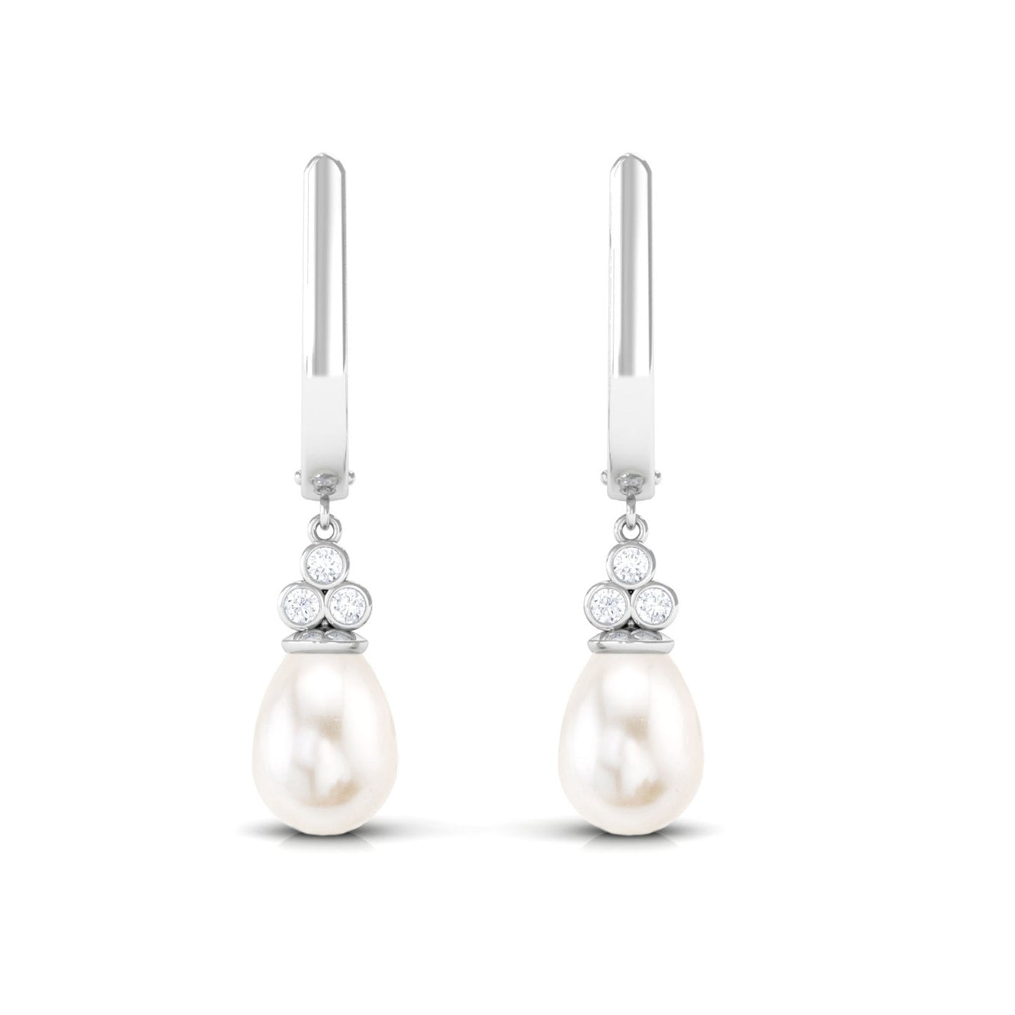 Cultured Freshwater Pearl Diamond Dangle Drop Earrings