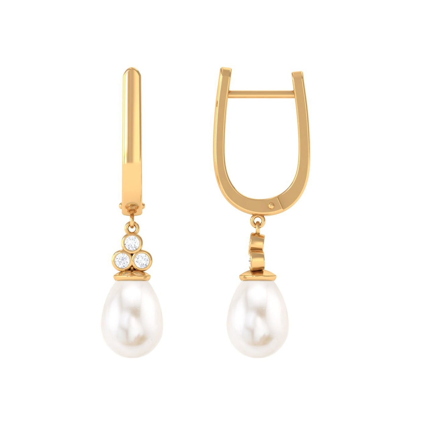 Cultured Freshwater Pearl Diamond Dangle Drop Earrings