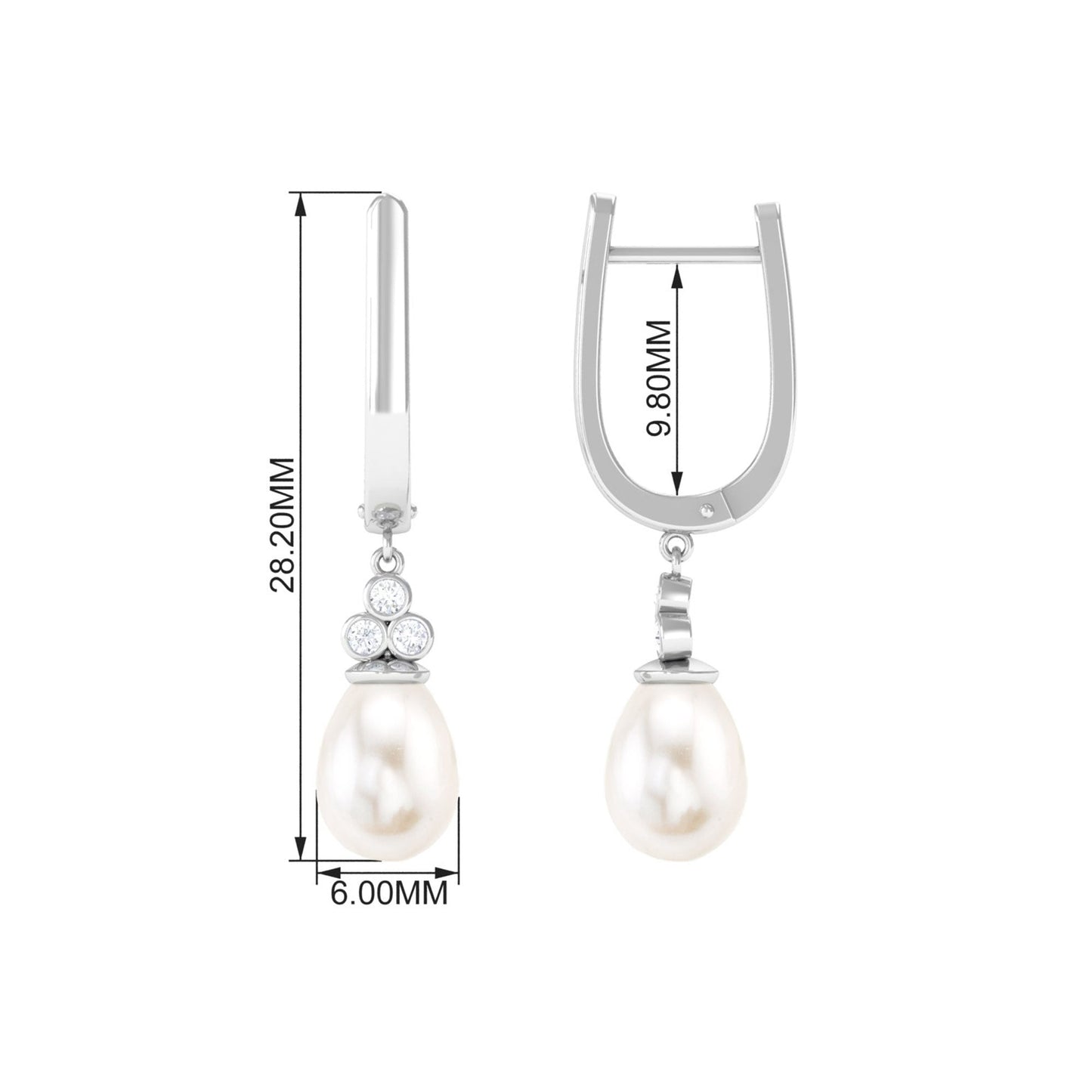 Cultured Freshwater Pearl Diamond Dangle Drop Earrings