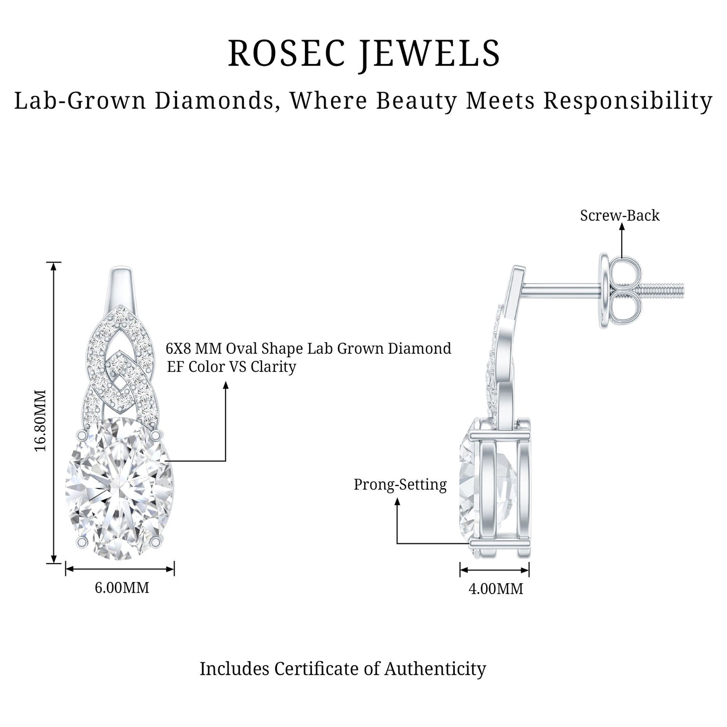 2.5 Carat Oval Lab Grown Diamond Designer Stud Earrings