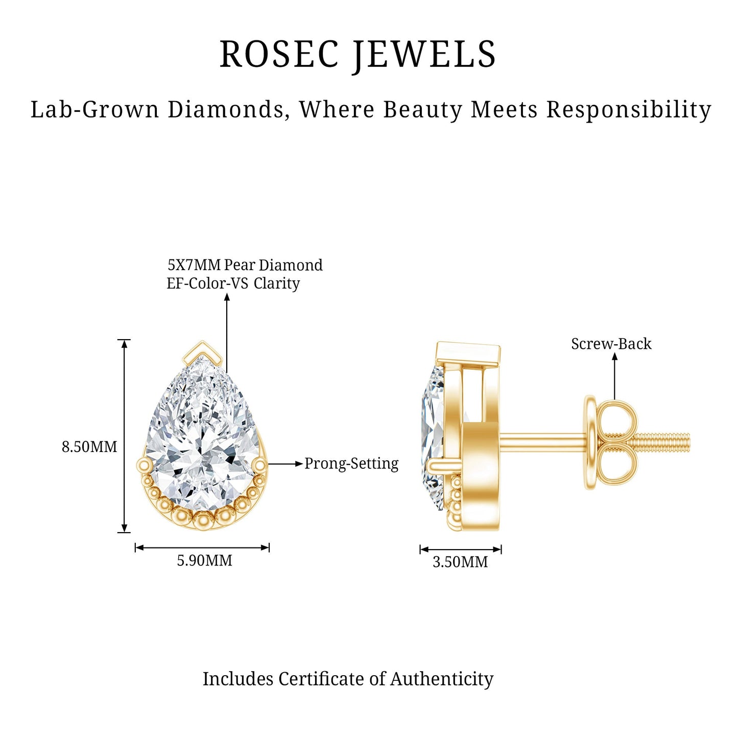 Certified Lab 1.3 Carat Pear Diamond Designer Stud Earrings