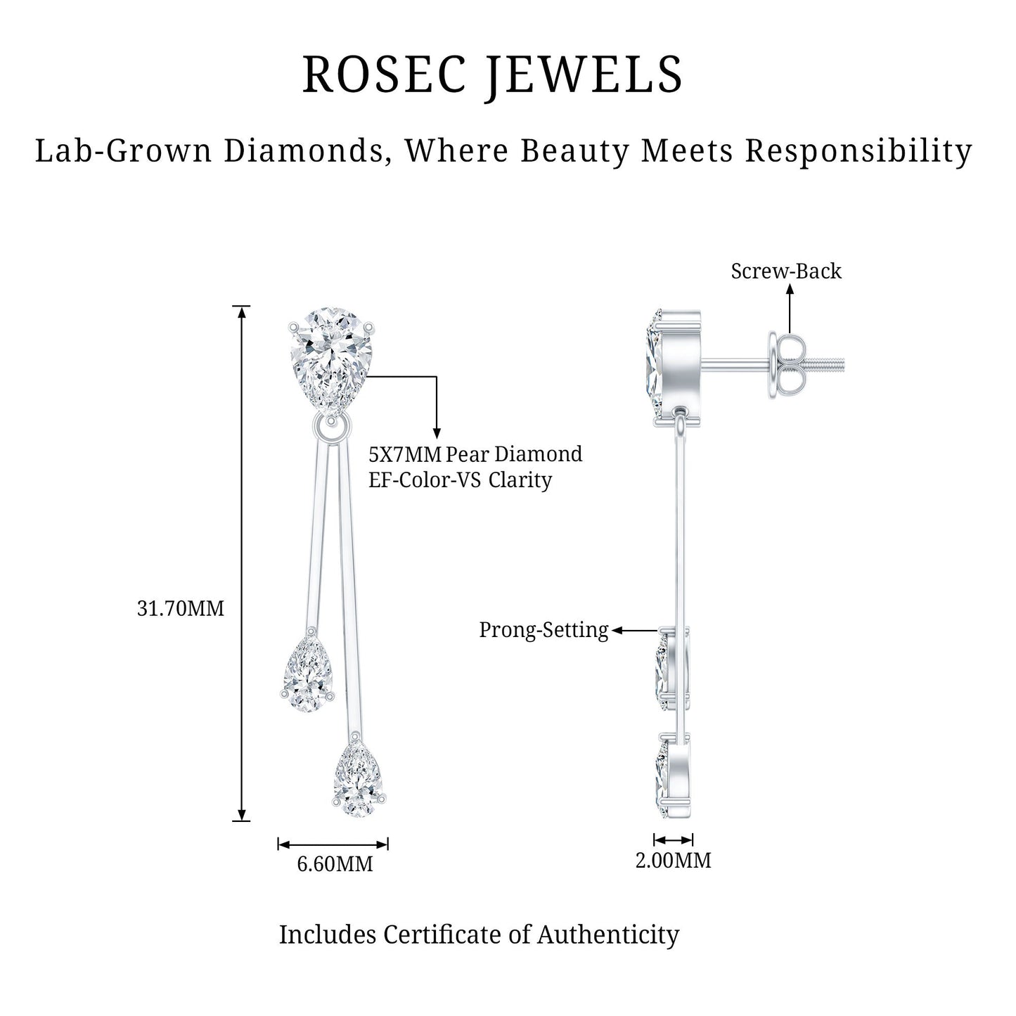 Certified Lab Grown Diamond Teardrop Dangle Earrings