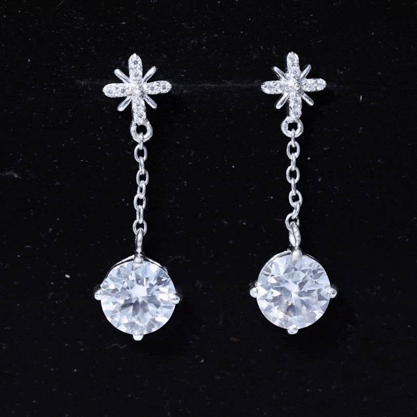 Certified 4 Carat Round Lab Grown Diamond Flower Dangle Earrings