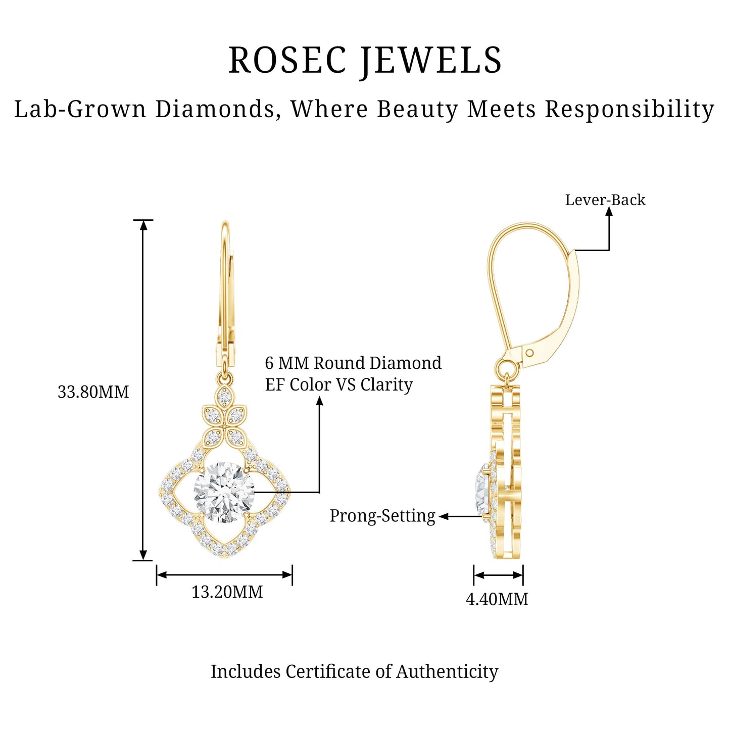 1.9 Carat Certified Lab Round Diamond Flower Drop Earrings
