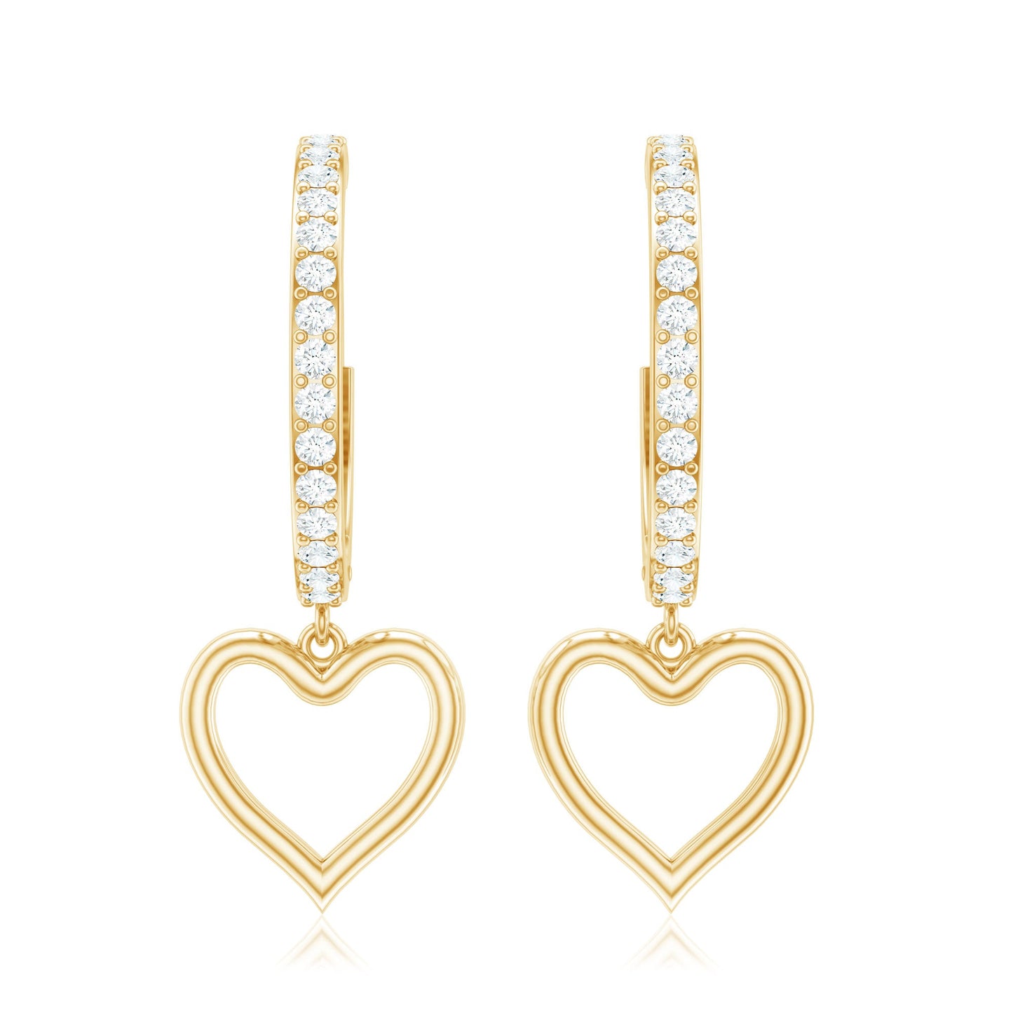 Genuine Diamond Heart Drop Earrings Hoop