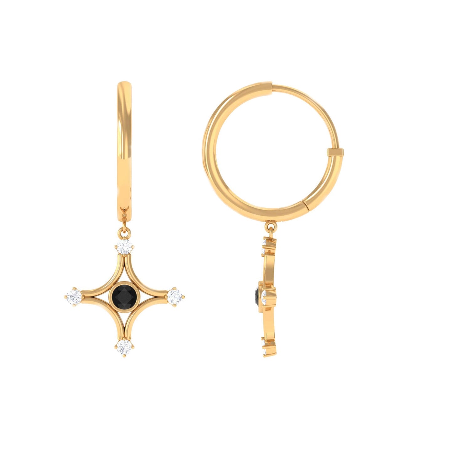 Lab Created Black and White Diamond Star Dangle Hoop Earrings