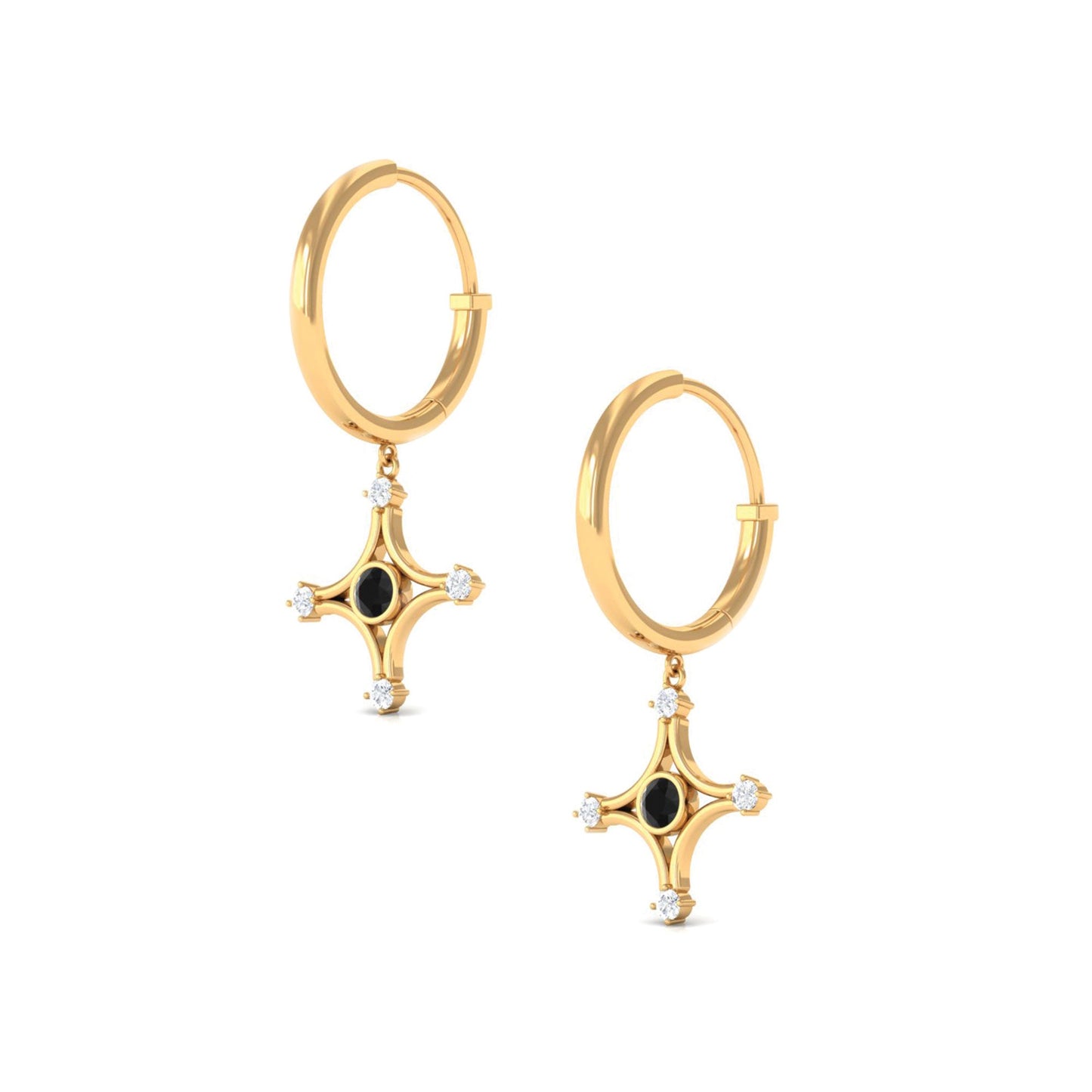 Lab Created Black and White Diamond Star Dangle Hoop Earrings