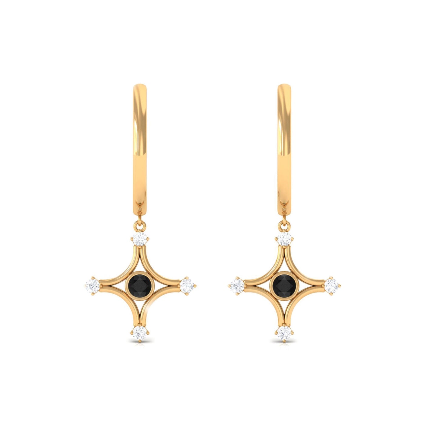Lab Created Black and White Diamond Star Dangle Hoop Earrings