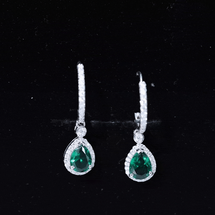 Lab Grown Emerald Hoop Drop Earrings With Moissanite Halo