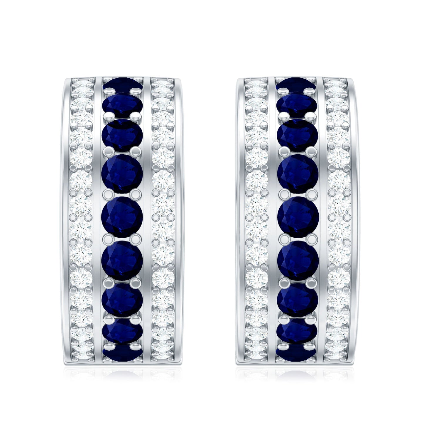 Blue Sapphire and Diamond Statement Hoop Earrings