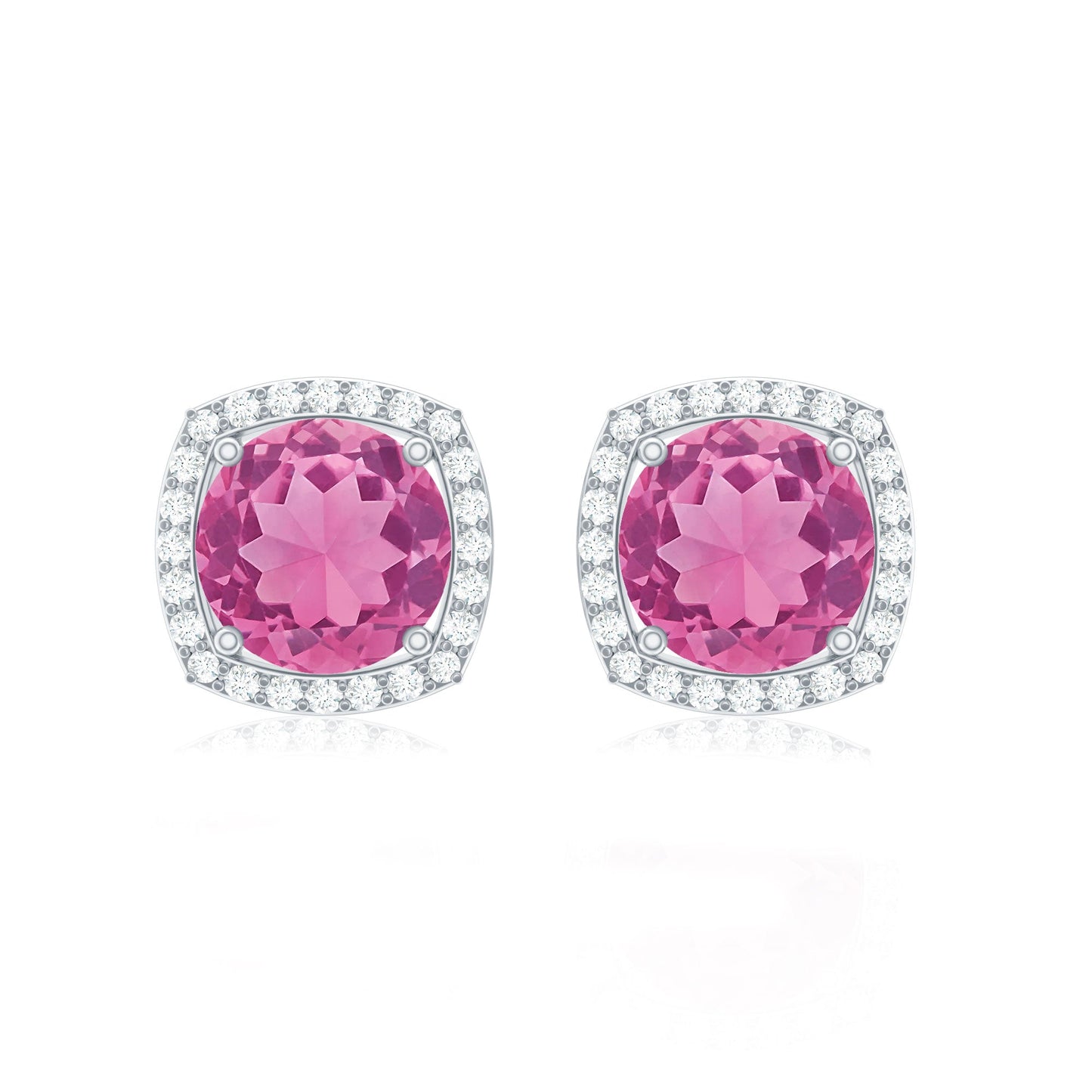 Pink Tourmaline Stud Earrings with Diamond Halo