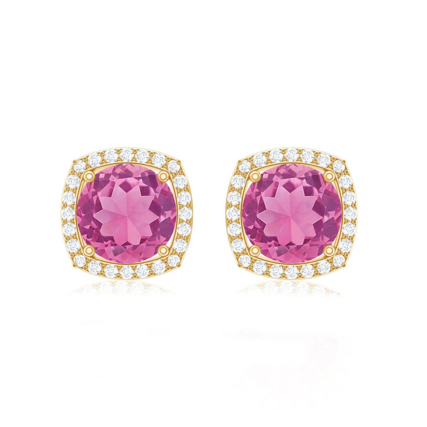 Pink Tourmaline Stud Earrings with Diamond Halo