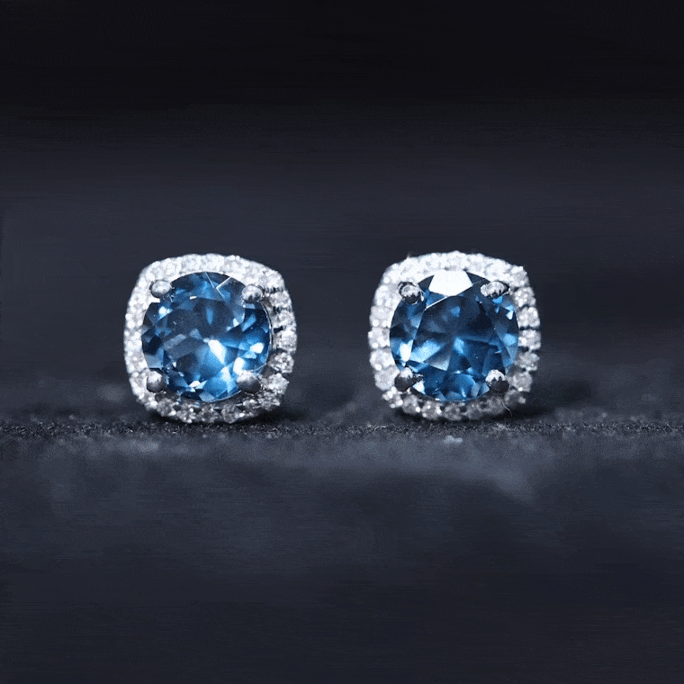 London Blue Topaz and Diamond Halo Stud Earrings