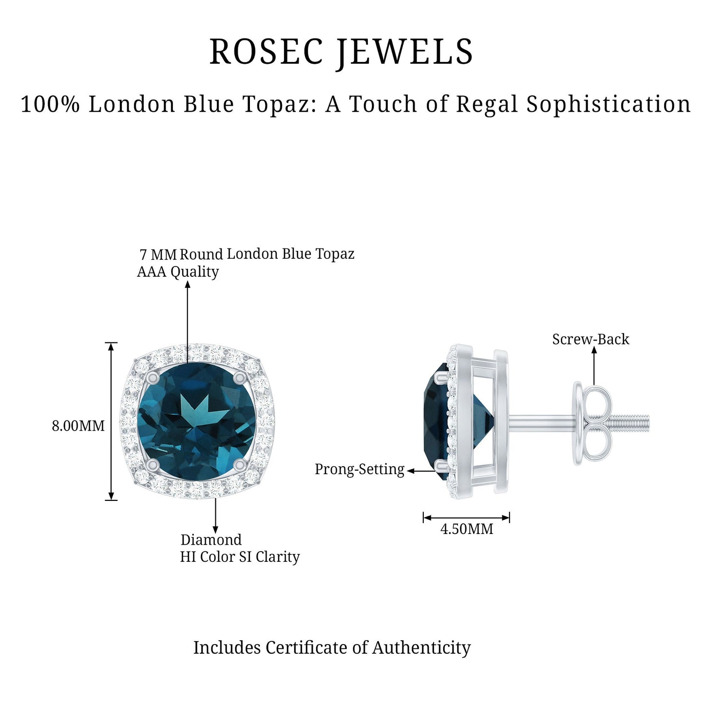 London Blue Topaz and Diamond Halo Stud Earrings