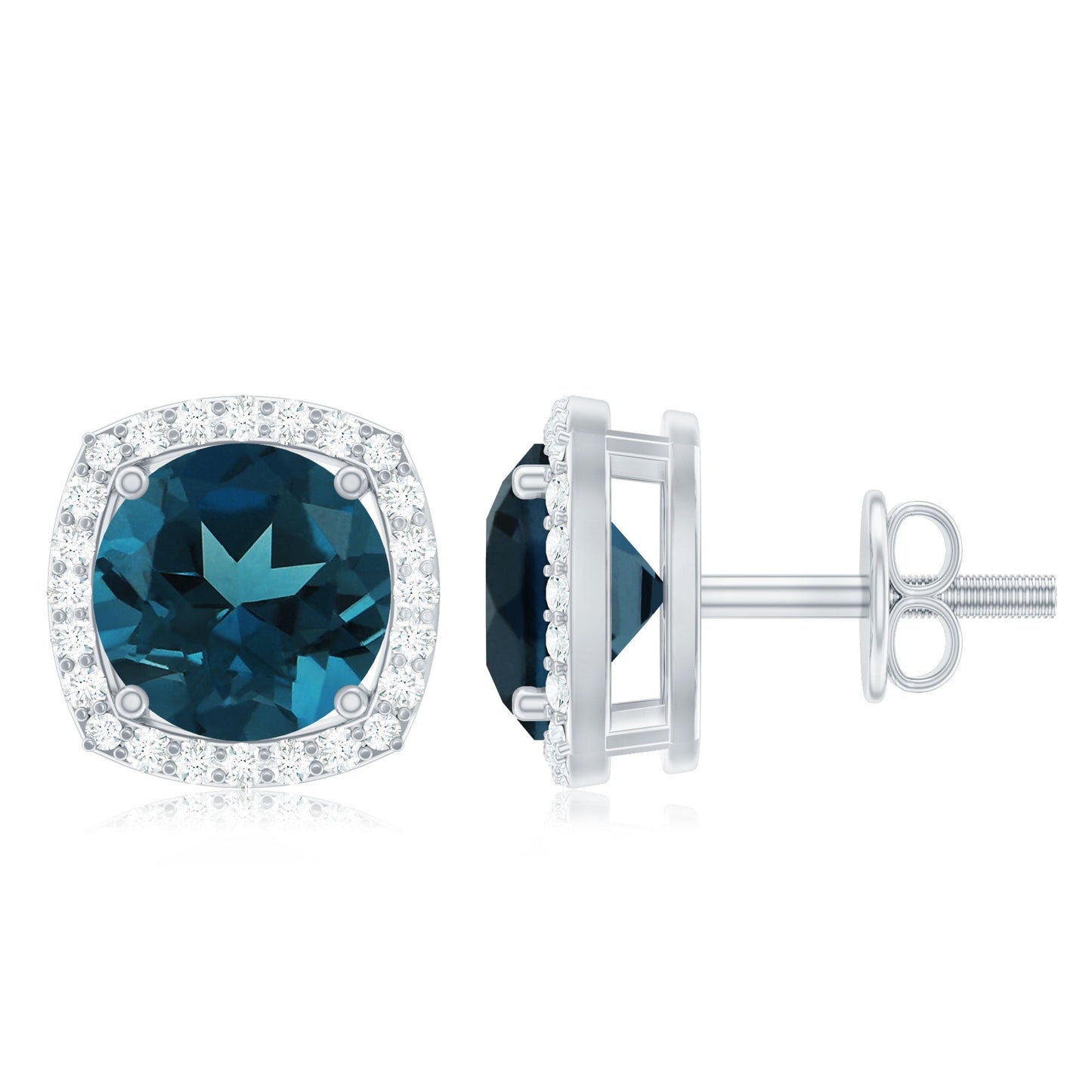 London Blue Topaz and Diamond Halo Stud Earrings