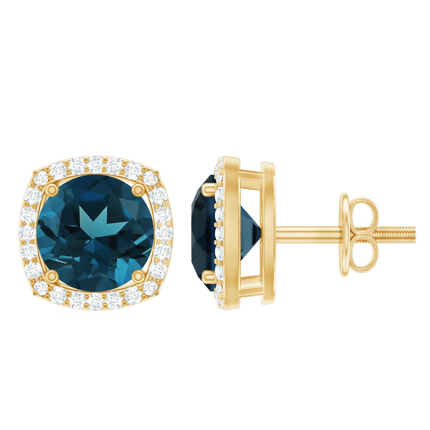 London Blue Topaz and Diamond Halo Stud Earrings