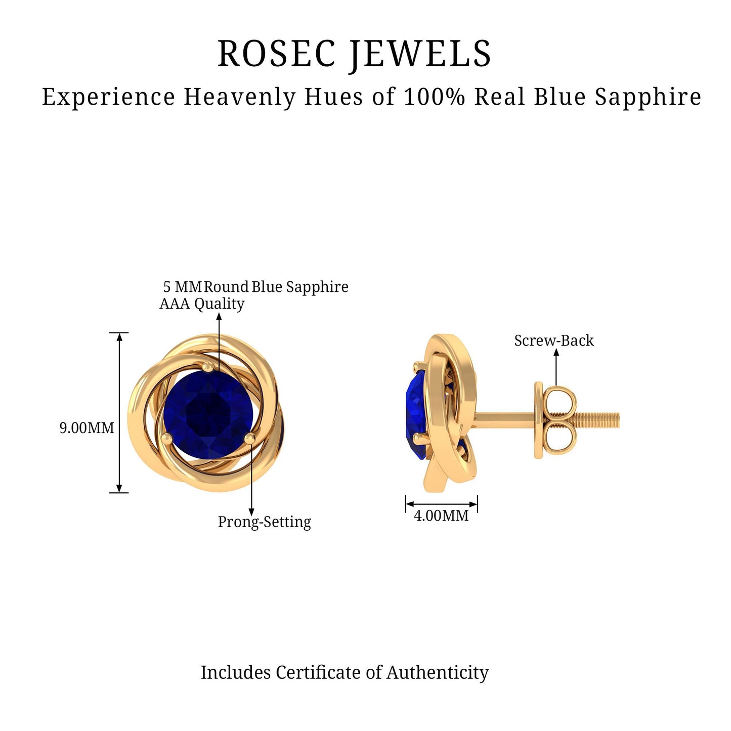 1.9 Carat Natural Blue Sapphire Swirl Stud Earrings