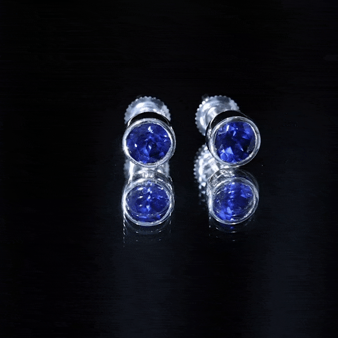2 Carat Round Lab Created Blue Sapphire Stud Earrings in Bezel Setting