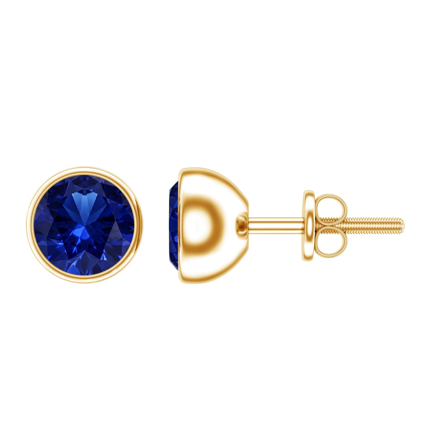 2 Carat Round Lab Created Blue Sapphire Stud Earrings in Bezel Setting