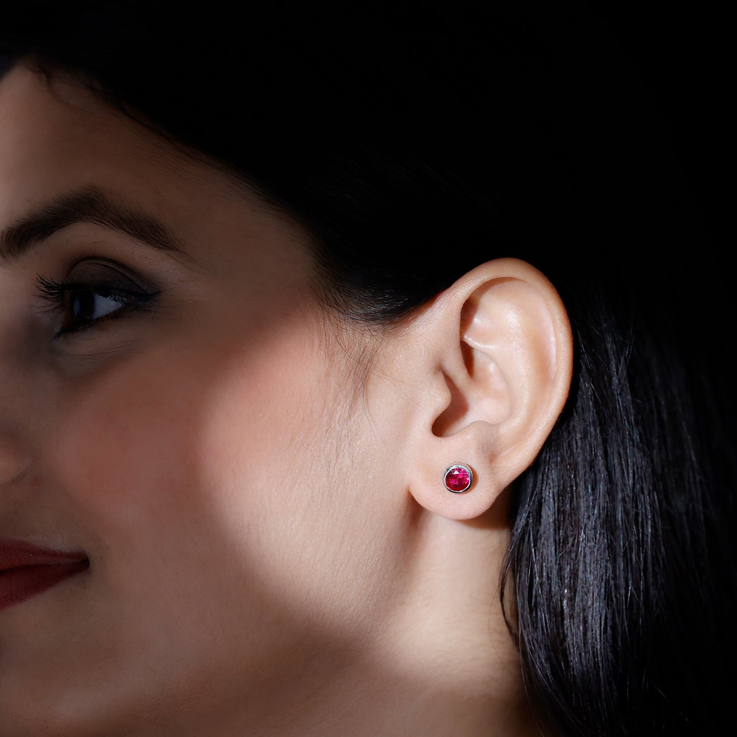Lab Grown Ruby Solitaire Stud Earrings in Bezel Setting