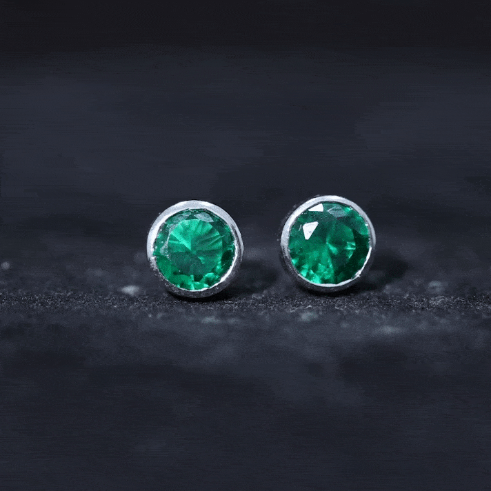 Bezel Set Lab Grown Emerald Solitaire Stud Earrings