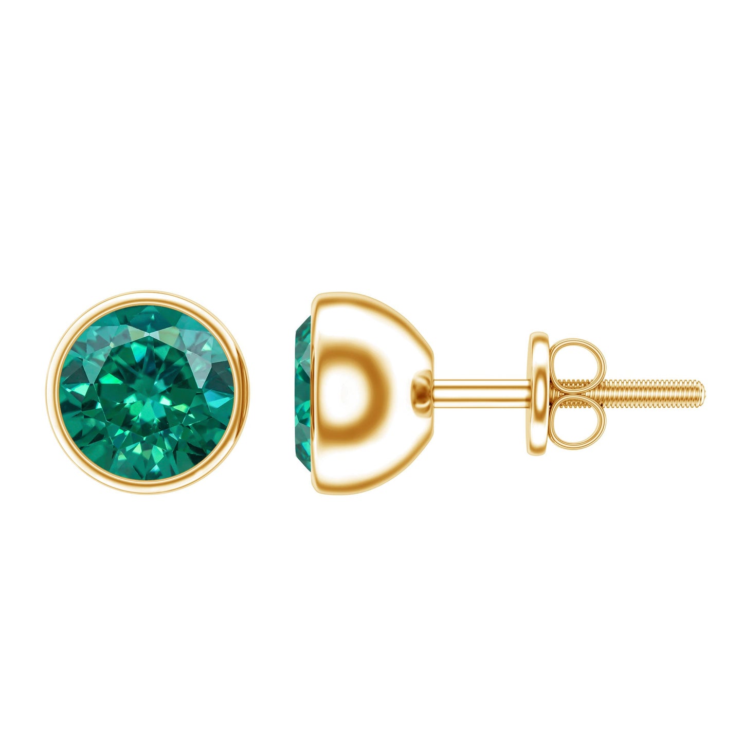Bezel Set Lab Grown Emerald Solitaire Stud Earrings