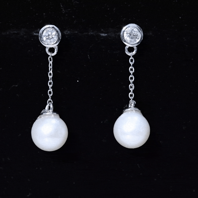 6 Carat Freshwater Pearl and Diamond Chain Drop Earrings