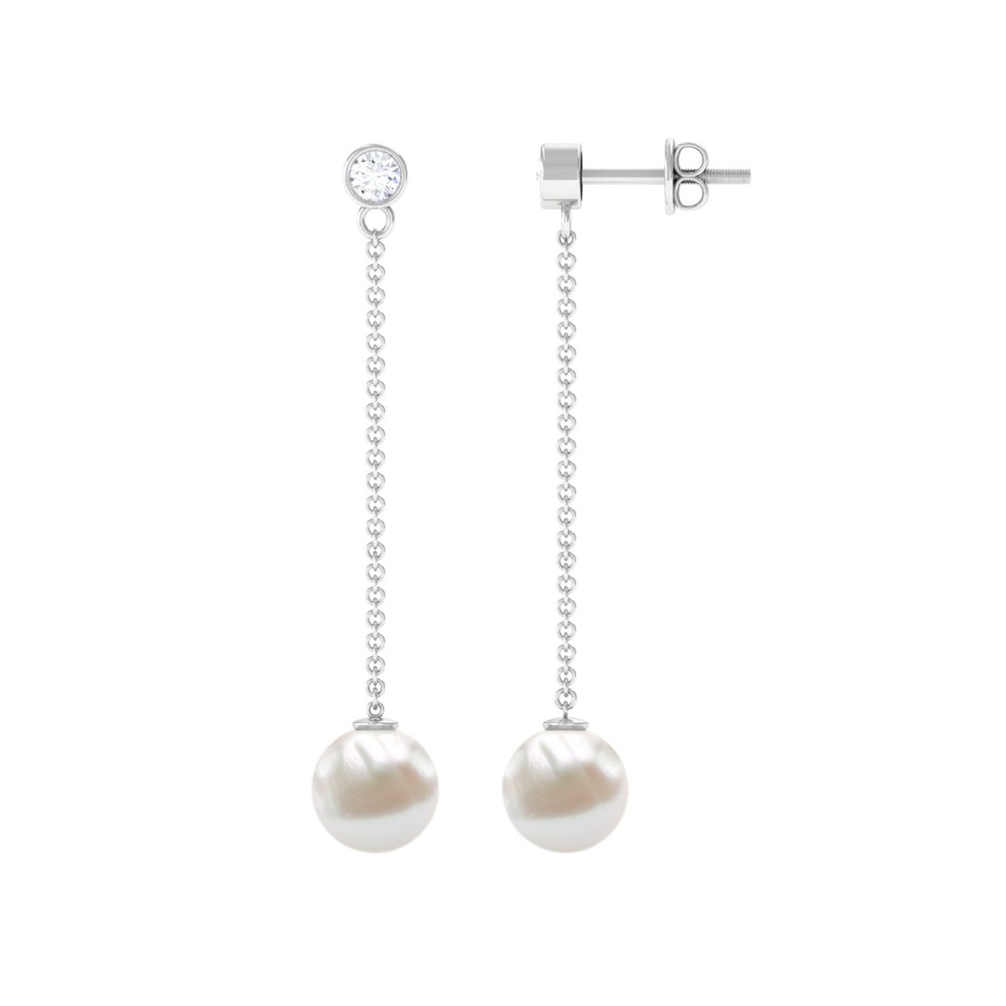 6 Carat Freshwater Pearl and Diamond Chain Drop Earrings