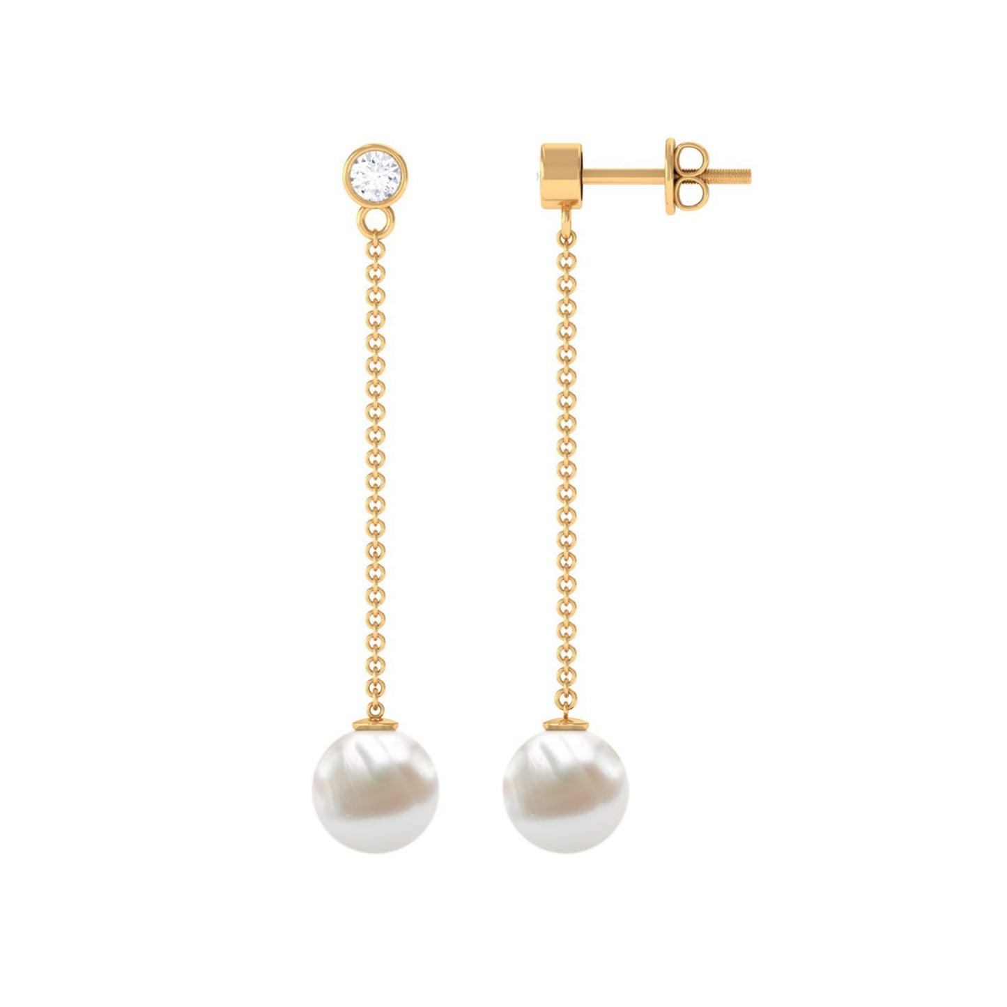 6 Carat Freshwater Pearl and Diamond Chain Drop Earrings