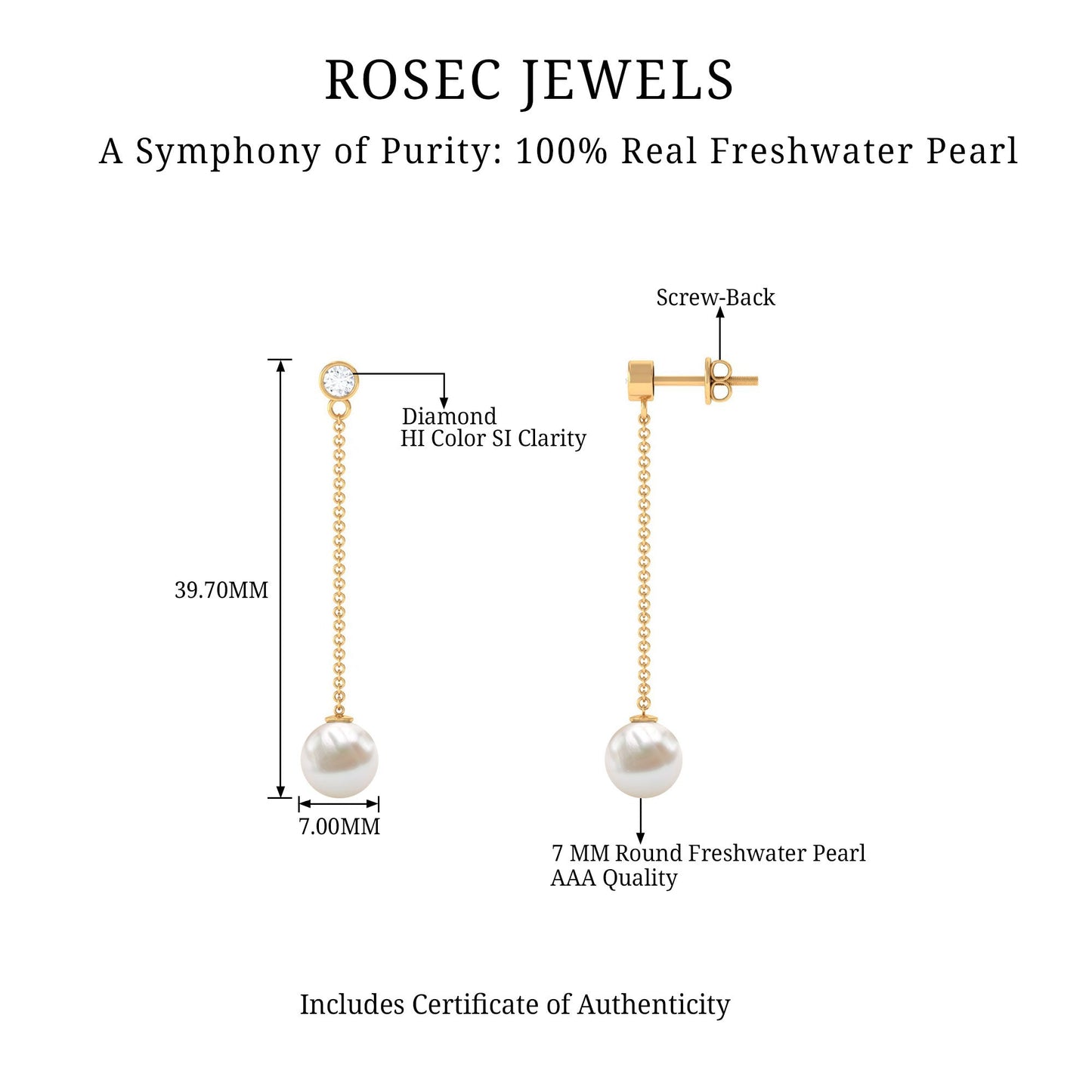 6 Carat Freshwater Pearl and Diamond Chain Drop Earrings
