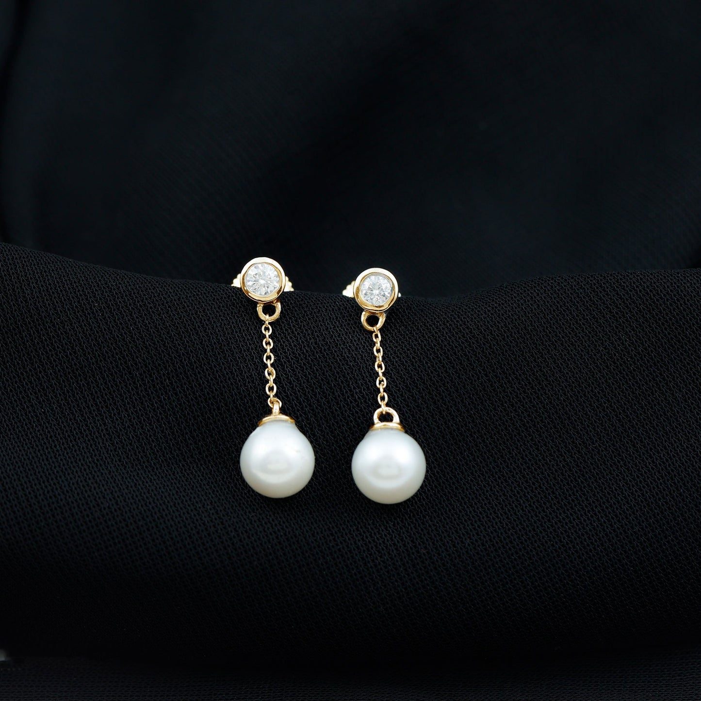 6 Carat Freshwater Pearl and Diamond Chain Drop Earrings