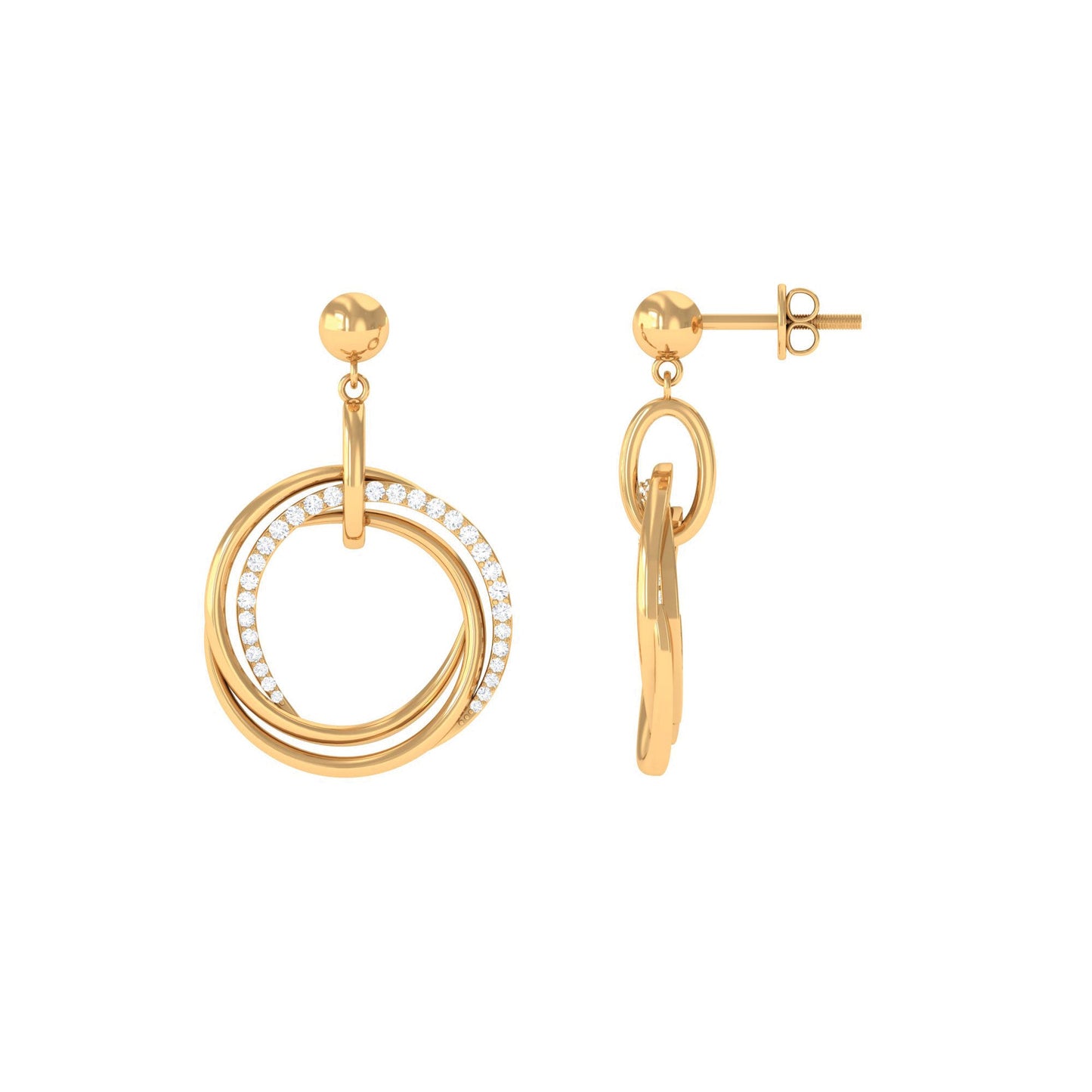 Round Cut Diamond Drop Earring with Screw Back Closure