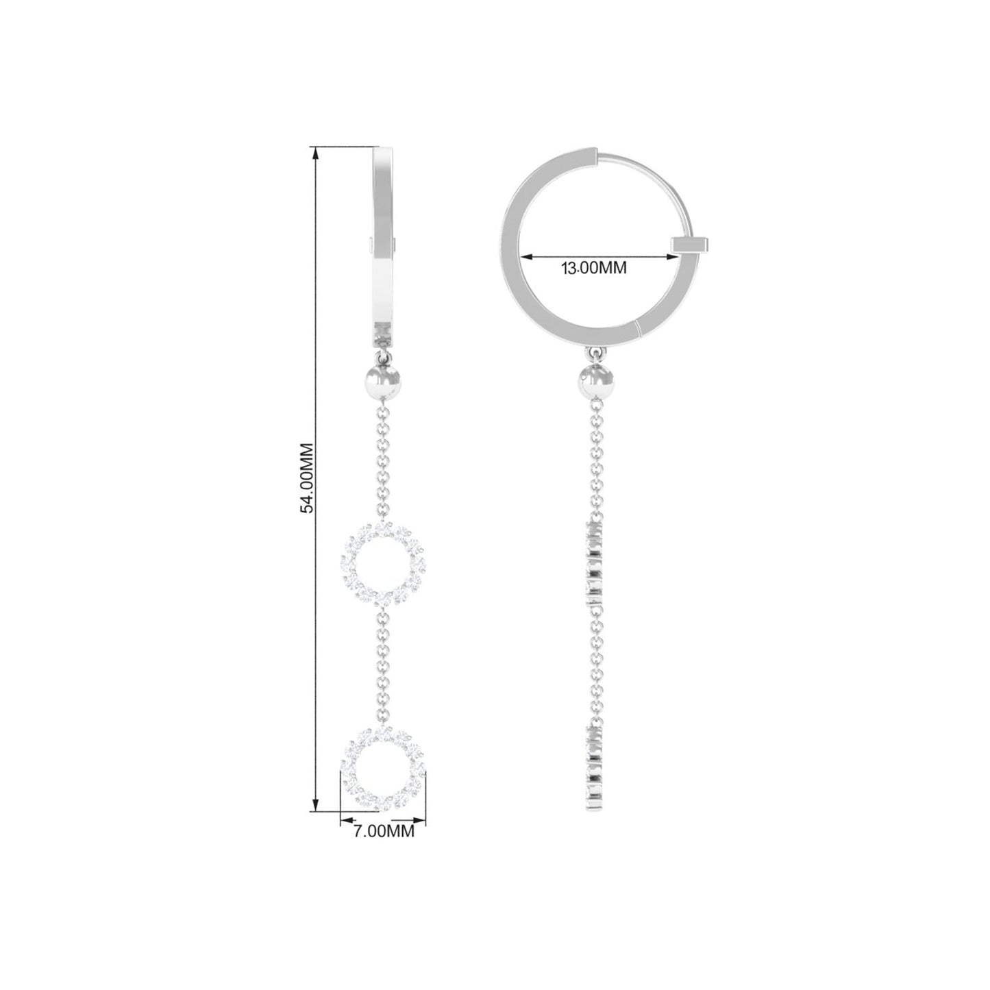 Open Circle Diamond Dangle Chain Hoop Earrings